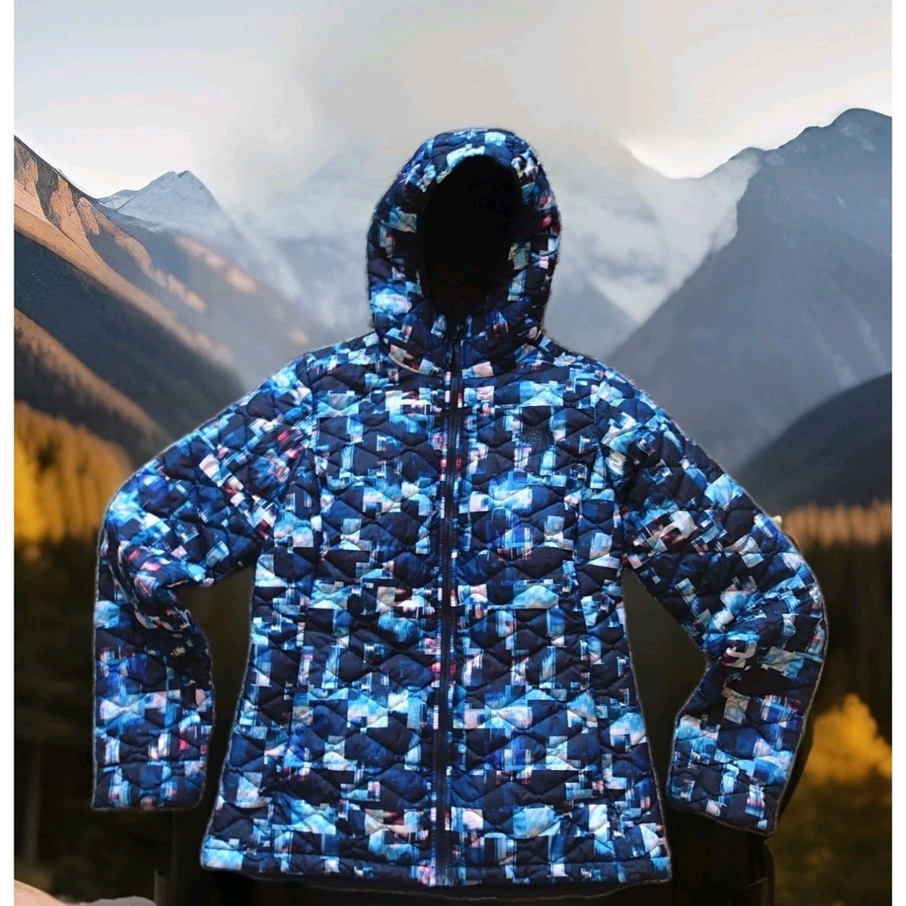 The North Face ThermoBall Jacket Women MED Blue Excellent Quilted Hooded‎ Puffer
